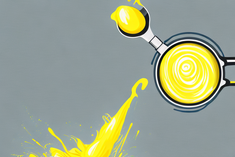 A whisk stirring a creamy yellow hollandaise sauce in a saucepan